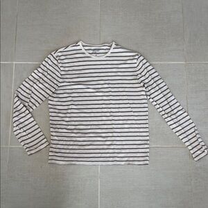 J. Crew Cream & Gray Striped Long-Sleeve Crewneck Tee